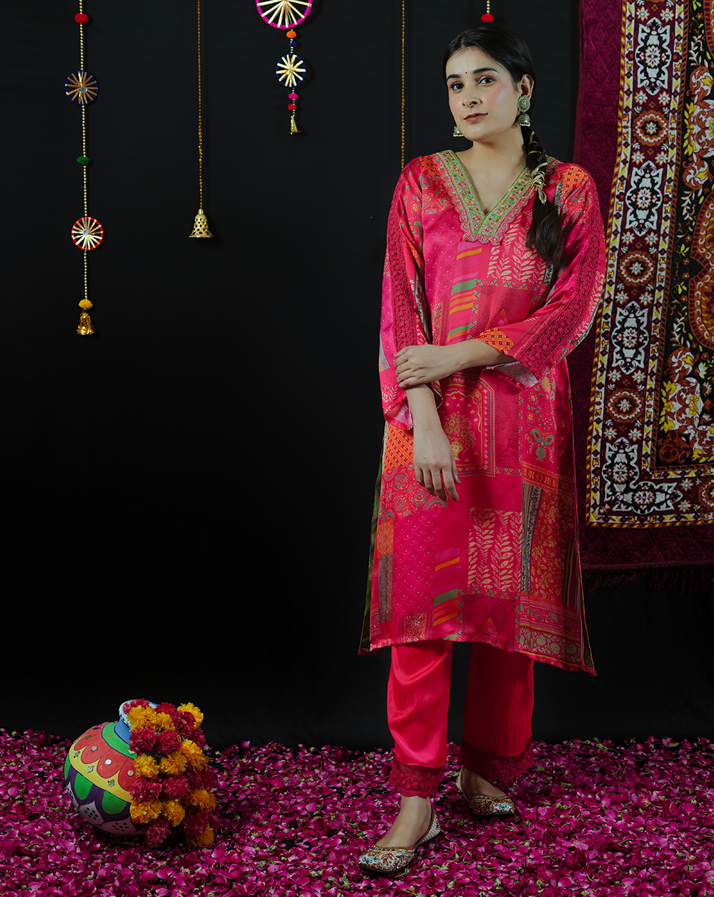 Pink Silk Kurta Set