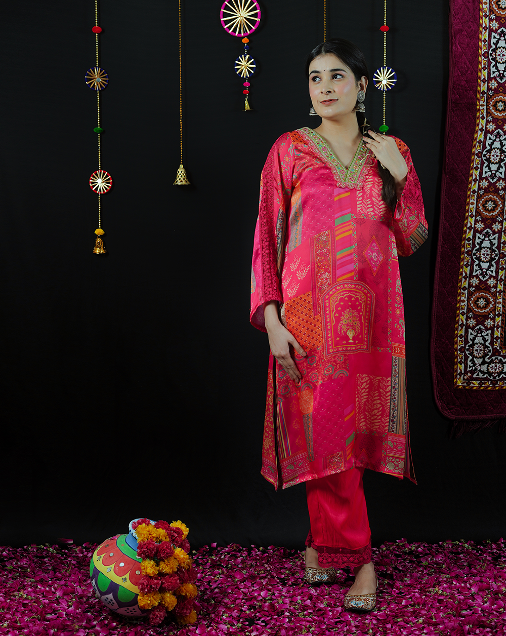 Pink Silk Kurta Set